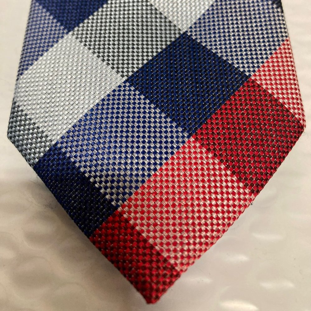 100% Silk Mens Designer Tie,Handmade, Blue/Red Plaid, 3.25x65